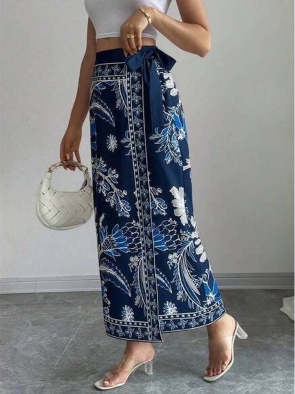 Elenzga Women's Floral Print Tie Waist Casual Wrap Skirt, Suitable For Vacation